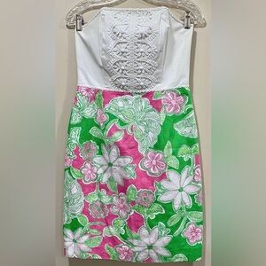 Lilly Pulitzer Allegra Strapless Pink/Green/White Beaded Mini Dress - Sz 4